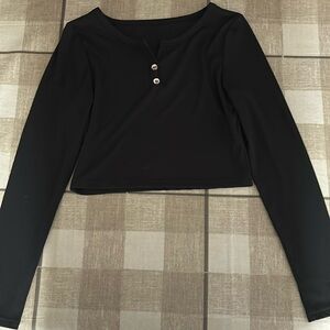Black long sleeved cropped top, bedazzled